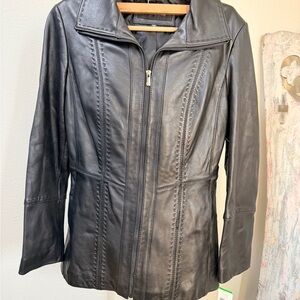 Women's Jones New York Black Leather Jacket Zip Front Moto NWT XL